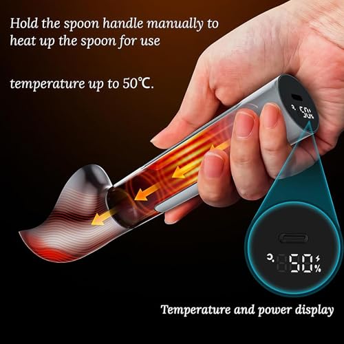 Cuillère à glace électrique chauffante | Rechargeable, fonctionnement sans bouton | Affichage intelligent de la batterie et de la température | Outil de ramassage facile | Capacité de 56,7 g