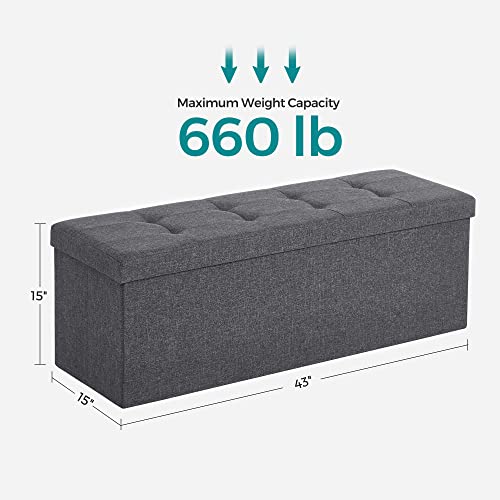 Songmics 43 Inches Folding Storage Ottoman Bench, Storage Chest, Foot Rest Stool, Bedroom Bench With Storage, Holds Up To 660 Lb, Dark Gray Ulsf77K #TOP3