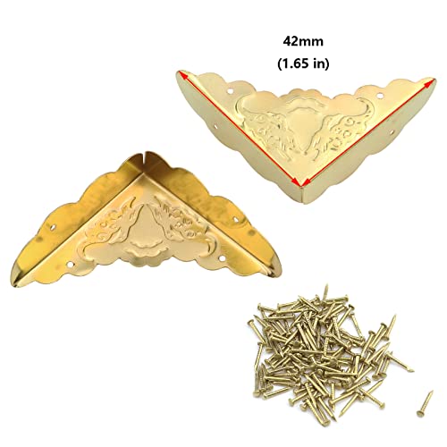 Image of Antrader Antique Decorative Box Corner Protector Edge Safety Furniture Corner Guard, 1.6 inch x 1.6 inch Gold Tone, Pack of 24