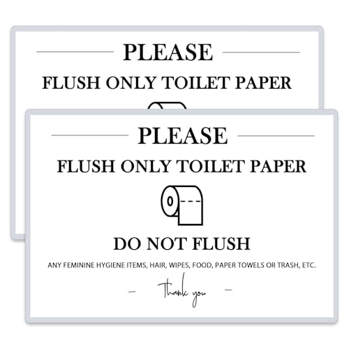 2 Pack Air BnB Bathroom Sign | Flush Only Toilet Paper | Protective Laminated Toilet Signage | Septic System | 4"×6“ with Non-trace Tape | For Home Vacation Rental And Air-Bnb (Flush Only)