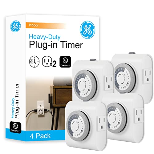GE 24-Hour Mechanical Outlet Timer - 2 Grounded Outlets, Indoor Light Timers, Daily ON/Off Cycle, 4 Pack, 66405 by GE - Used condition - CA$27.51