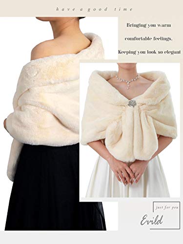 EVILD Bridal Faux Fur Wraps and Shawls Wedding Stole Scarf with Brooch Bride Shrug Coat for Brides and Bridesmaid3