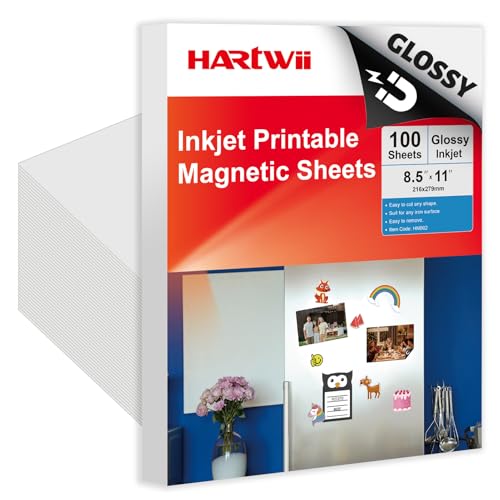 Image of Hartwii 100Pcs Printable Magnetic Sheets 8.5x11 Inches 13.5Mil Thick Glossy Magnet Paper Sheet Non Adhesive Magnetic Paper for Inkjet Printers, Flexible Magnet Photos for DIY Crafts