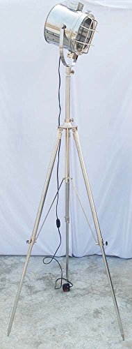 Nautical Photography Chrome Studio Floor Lamp Searchlight Spot Light Metal Tripod Stand #TOP5