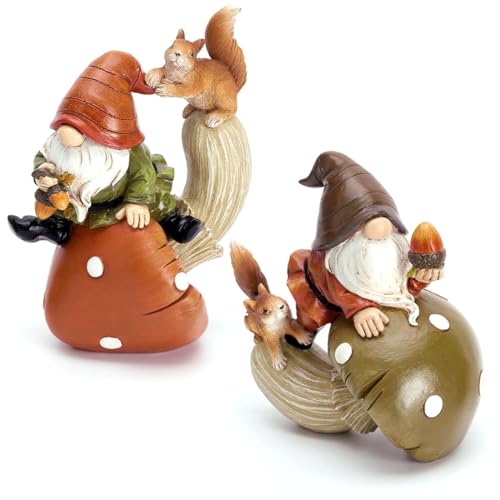 Bangbobi 2pcs figure di decorazione autunnale, gnomi in resina per la decorazione autunnale all'interno e all'esterno, decorazione di funghi, regalo per il giorno del ringraziamento