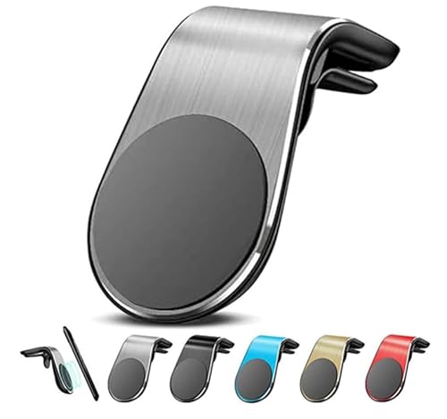 Mciluyaiio Soporte magnético para navegación de teléfono móvil, Tipo L, Giratorio 360°, para Coche, para ventilación de Aire, Universal, Compatible con Cualquier Smartphone (Plateado)