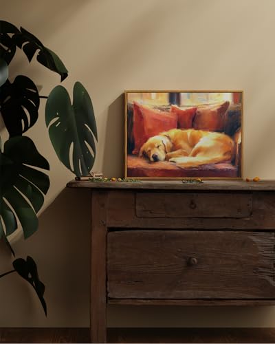 Image of ARPEOTCY Vintage Framed Canvas Wall Art, 12x16inch, Farmhouse Sleeping Dog Wall Decor, Animal Art Prints Home Decorations, Labrador Paintings for Living Room Bedroom Office Decor