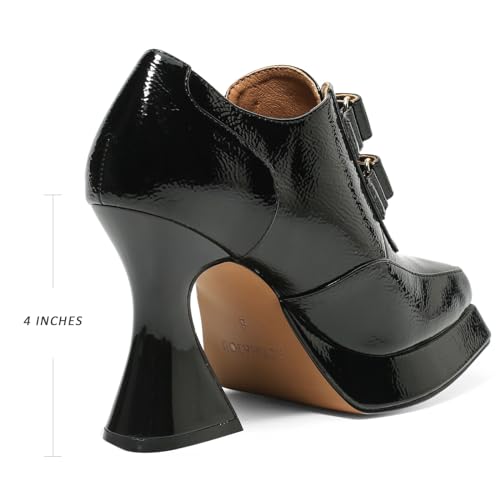 Women's Platform Pumps Patent Leather Chunky Heels Square Toe High Heel Booties Platform Boots for Women Dress Shoes4