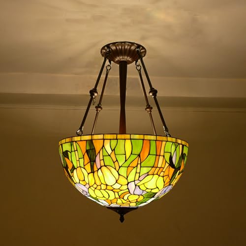 Suspension Tiffany rétro en verre teinté pour une salle à manger vintage