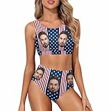 DIYKST Custom Face on American Flag Sexy Women's One Piece Swimsuits Personalized Novelty Swimwear Bathing Suit