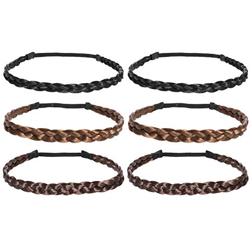 Uspeedy- Braided Headband Plaited Hair Band Chunky Braided Headband Elastic Stretch Braid Hairband Wide Plaited Braids For Girls and Women( 6 pieces Black)