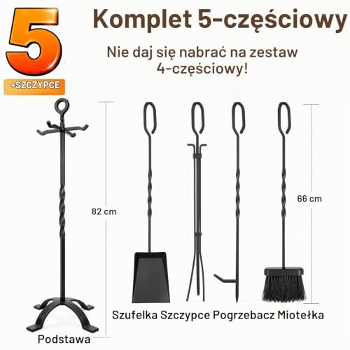 Amagabeli zestaw narzędzi kominkowych, do użytku wewnątrz, kute żelazo, palenisko, duży poker, piec na drewno, drewno kominkowe, szczypce do drewna, zestaw narzędzi z uchwytami, nowoczesne, czarne, na