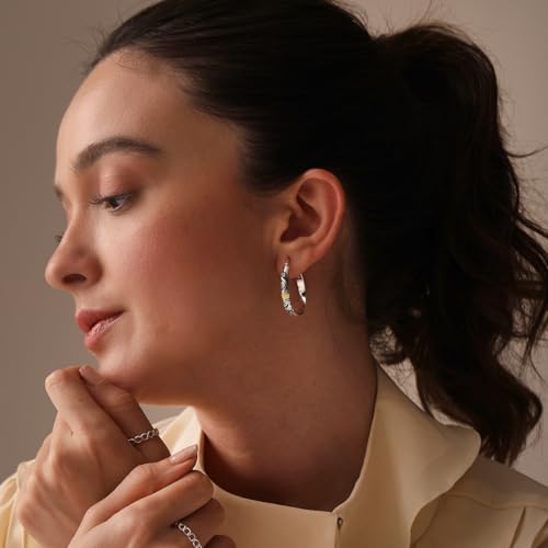 LeCalla 925 Sterling Silver Bali-Style Hoop Earrings Lightweight Click-Top Italian Antique Earring Hoops for Women4