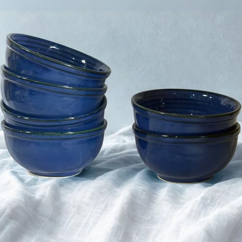 Image of Freakway Sapphire Blue Stoneware Bowls for Dining - Set of 6-200 ML
