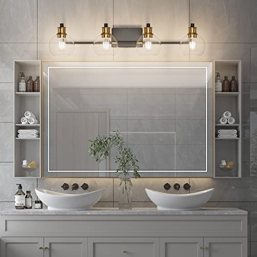 Tipace Industrial Bathroom Vanity Lighting Fixtures 4-Lights Vintage Black & Gold Finish with Globe Clear Glass Vanity Lights Farmhouse Bath Lighting(Exclude Bulb) by Tipace - Image 3