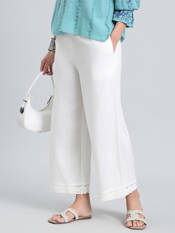 Image of GO COLORS Soft Linen Wide Pant Full Length for Women| Breathable, Mid Rise