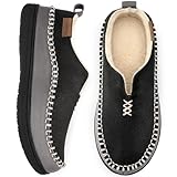 EverFoams Men's Micro Suede Memory Foam Moccasin Slippers with Fuzzy Sherpa Lining and Anti-skid Sole Black Size 9 UK