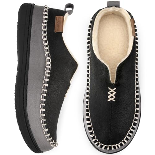 EverFoams Men's Micro Suede Memory Foam Moccasin Slippers with Fuzzy Sherpa Lining and Anti-skid Sole Black Size 9 UK