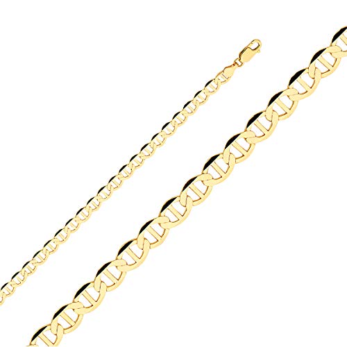 Tgdj 14K Yellow 5.5Mm Flat Mariner Chain Necklace For Women’s And Men’s | 14K Solid Gold Chain Lobster-Claw Pattern 14Ky Unisex Real Gold With Jewelry Gift Box | Gift For Her | Gold Bracelet (7.5) #TOP13