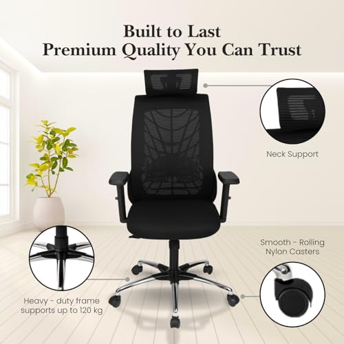 Image of activa Cyber Ergonomic High Back Office Chair | Mesh Computer Chair with Adjustable Headrest | Lumbar Support | Armrest & Swivel Wheels | Comfortable Chair for Home /Office /Study /Gaming (Black)