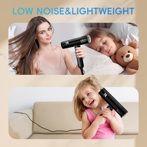 Nicebay Hair Dryer, Ionic Blow Dryer with Diffuser, 1600W &110000RPM High-Speed Brushless Motor for Fast Drying, Lock Function, Constant Temperature, Lightweight - Thumbnail 7
