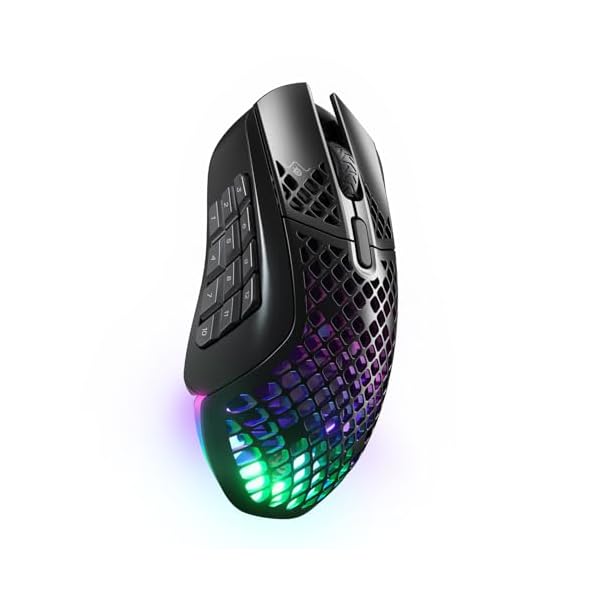 SteelSeries Aerox 9 Wireless – Holey RGB Gaming Mouse – Ultra-lightweight Water Resistant Design – 18 Buttons – Bluetooth/2.4 GHz – 18K DPI TrueMove Air Optical Sensor
