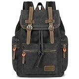 BLUBOON Canvas Vintage Backpack Leather Casual Bookbag Men Rucksack (Black)