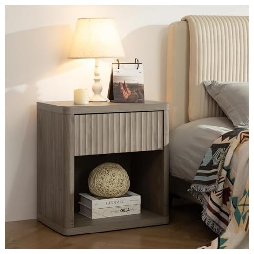 SICOTAS Night Stand Nightstand with Drawer Storage Fluted Bed Side Table End Table Large Modern Wide Bedside Stand Mid Century Night Stands for Bedroom Living Room Sofa Couch Home Office, Grey Alder