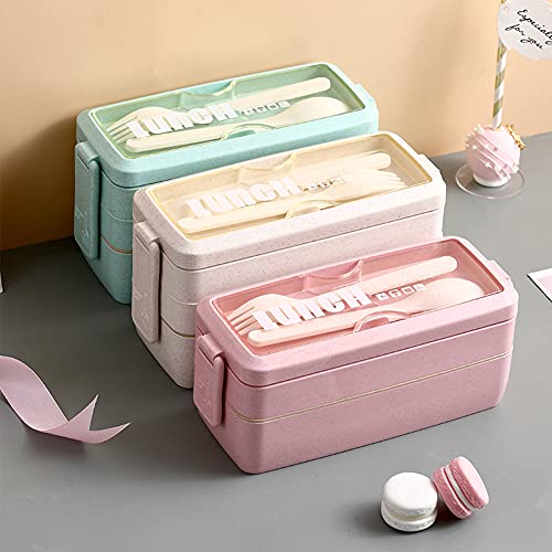 Stackable Bento Box With Lunch Bag, 3 Compartment Japanese Lunch Containers, Wheat Straw, All-In-1 Bento Lunch Box Kit For Adult Meal Prep Lunch Snack By Iteryn #TOP3