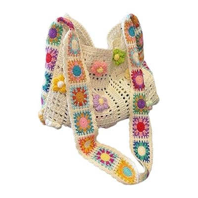 Generico Borse All'Uncinetto Per Donna, Borsa Floreale Boho Fatta A Mano, Tote Bag Uncinetto Per Donna, Per Appuntamenti Spiaggia Viaggi Vacanze Festival Musicali Compleanno Ragazze