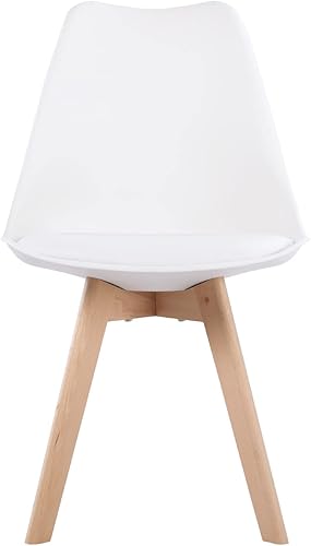 Miniatura 4 de Juego de 6 sillas blancas de comedor, sala de estar, dormitorio, sillas de café con cómodo cojín y patas de madera maciza, fáciles de montar y