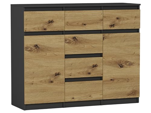 Framire Highboard Anthrazit/Artisan Eiche 120x40x98 cm – Sideboard mit Schubladen, Schränken & offenen Regalen, modernes Schrankmöbel für Wohnzimmer, Esszimmer & Schlafzimmer, Modern S-62D