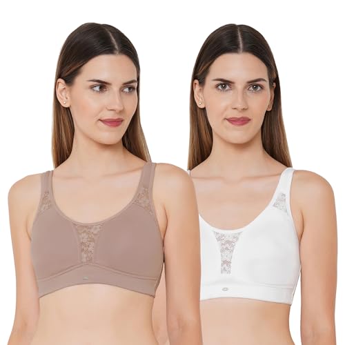 Image of SOIE Women Solid Non Padded Non Wired Full Coverage Stretch Cotton Minimizer Bra Combo Pack of 2