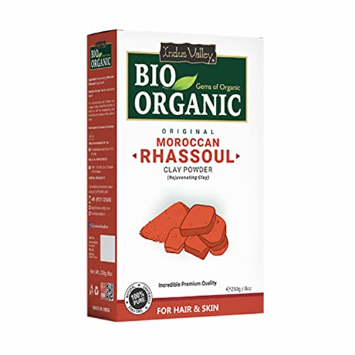 INDUS VALLEY Bio Organic 100% Natural Moroccan Rhassoul Clay Powder For Acne, Blemishes, Pores, Black Heads, Skin Whitening, Face Pack, Skin Care Mask & Hair Care - 250g