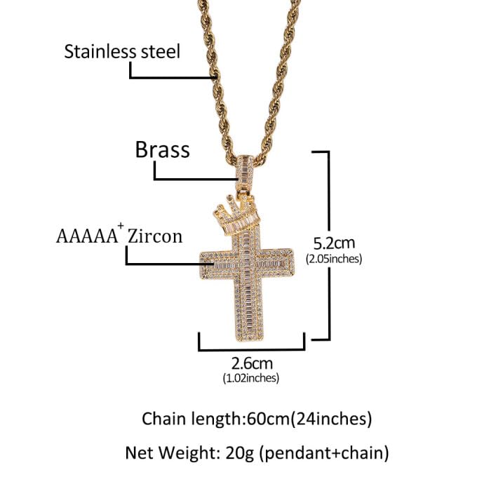 Stainless Steel 24inches Twist Rope Chain 18K Gold Plated Cross Pendant Necklace for Men Women,5A Cubic Zirconia Iced Out, Luxury Gift for Couple or Bestie - Image 6