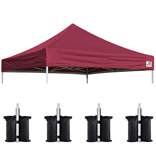 Image of Eurmax USA 10x10 Pop Up Canopy Replacement Top,Universal Instant Canopy Cover ONLY,Heavy Duty UPF 50+ UV Protection,Water & Wind Resistant Tarp,30+ Colors Available,Bonus 4 Sand Bags (Burgundy)