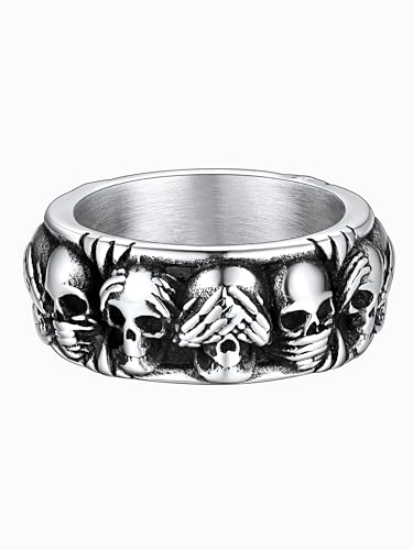 FaithHeart Skull Rings for Men Gothic Punk Stainless Steel Band Rings Biker Skeleton Thumb Ring Cocktail Party Jewelry with Gift Box