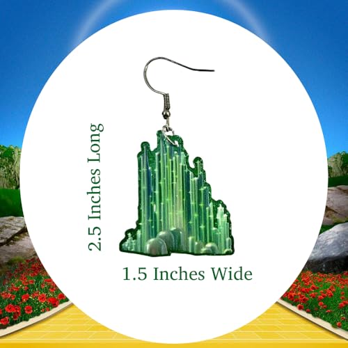Emerald City Style Earrings for Women. Oz Themed Emerald Green Dangle Earrings. Perfect for Costumes, Wizard & Oz Fans. Nickel Free, Lightweight, Acrylic. 2 Count2