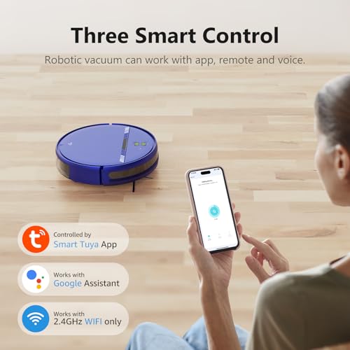 Image of Robot Vacuum Cleaner, Smart Robotic Vacuum Wi-Fi Connected, App Control, Compatible with Alexa and Google Assistant, Automatic Self-Charging Robot Vacuum Perfect for Pet Hair, Carpets and Hard Floors