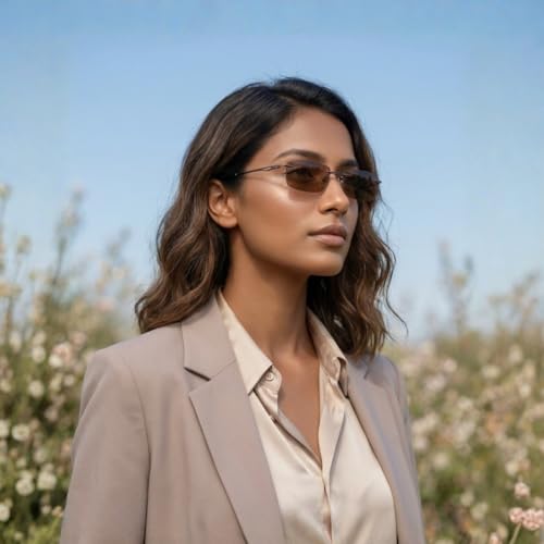 Image of SPECSMAKERS Streak Retro Sunglasses for Men Women | Rimless Rectangular Sunglasses | Polarized & 100% UV Protected | Goggles | Shades | STR1028