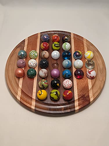 Handmade Marble Solitaire Board Game W/Glass Marbles (16", Bold Stripes) #TOP1