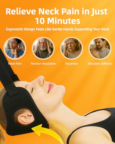 Image of Durchbruch Neck Stretcher for Neck Pain Relief, 3-Level Adjustable Cervical Traction Device, Soft Neck Stretcher Hammock with Removable Cushions, Silicone Protectors, Eye Mask, Earplugs & Storage Bag