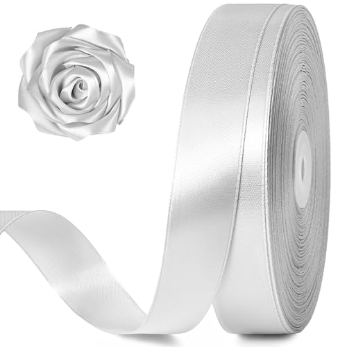 100 Yards 1 Inch Silver Satin Ribbon Solid Craft Fabric Ribbon for Christmas Gift Wrapping Bows Making Flower Bouquet Wedding Party Decoration