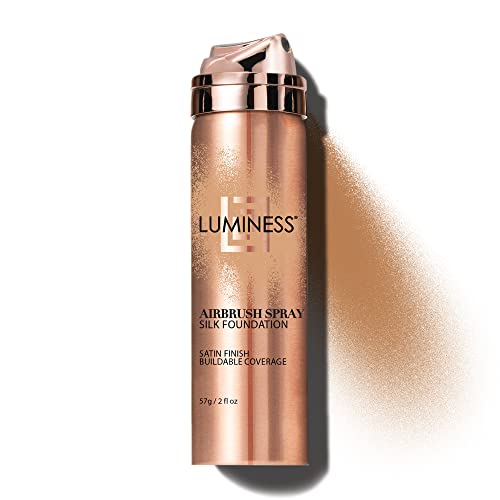 LUMINESS Silk Airbrush Spray Foundation - Full Coverage Foundation - Formula Hydrates & Moisturizes with Hyaluronic Acid, Aloe Vera & Hydrolyzed Silk (Shade - Tan)