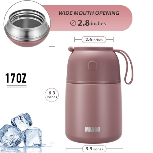 Image of Insulated Thermo Food Jar for Hot & Cold Food for Adult, 17 oz Soup Thermal Hot Food Containers for Lunch, Triple Layer Insulation Stainless Steel Food Jar with Spoon (New Pink2)
