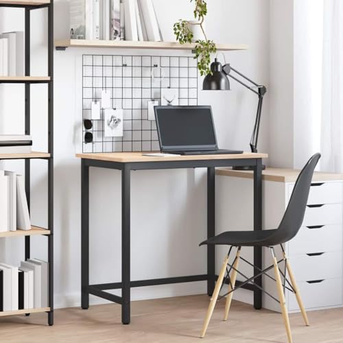 SooIarix Mesa natural de ingenieros de madera y acero, 80 x 50 x 77 cm, altura regulable, versátil, para sala de estar, dormitorio, como mesa de juegos, mesa de ordenador y muebles para estudio