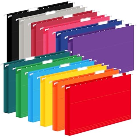 12 Pack Hanging File Folders, Letter Size with 1/5-Cut Adjustable Tabs, 12 Selected Color - File Folder Organizer for Filing Cabinet Office Home, Designed for Bulky Files, Medical Charts Cover