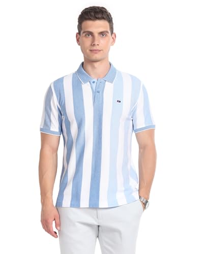 Image of AD by Arvind Blue Vertical Stripe Real Deal Polo Shirt