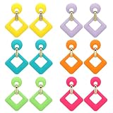 XEPST 6 Paires Boucles d'oreilles Femme Fantaisie, Boucles d'oreilles Rhombique Acrylique Pendantes, Bijoux Néon des Années 70 et 80, Accessoire Costume pour Filles
