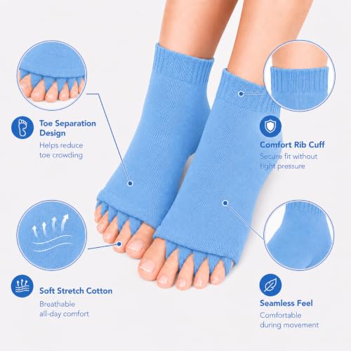 Image of Foot Alignment Orthopedic Cotton Socks for Men & Women | Five Toe Separator | Foot Pain Relief | Bunion Corrector | Plantar Fasciitis Support | Improves Posture & Flexibility | Free Size | Sky Blue | 1 Pair